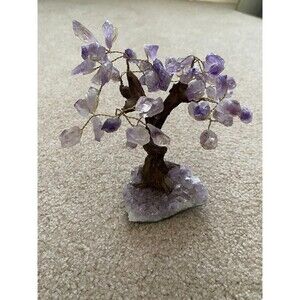 Amethyst Gemstone Bonsai Tree on Amethyst Cluster Home Decor Purple Bookshelf